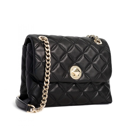 NWT ♠️ Kate Spade ♠️ black and gold Small Flap Quilted crossbody purse - Picture 1 of 6